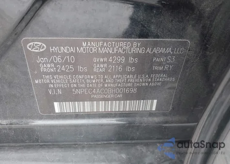 2011 Hyundai Sonata Limited z USA, uszkodzony, nr VIN 5NPEC4AC0BH001698
